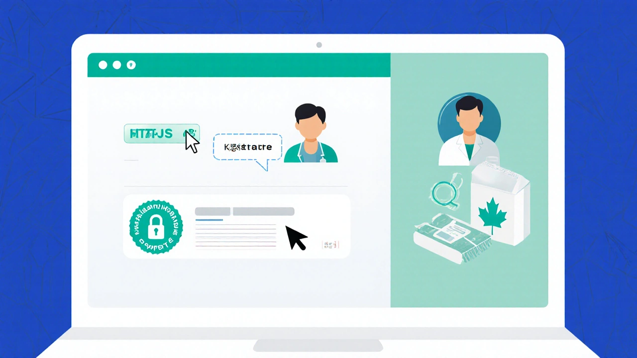Illustration of a laptop showing secure online purchase features and a pharmacist chat for generic Depakote.