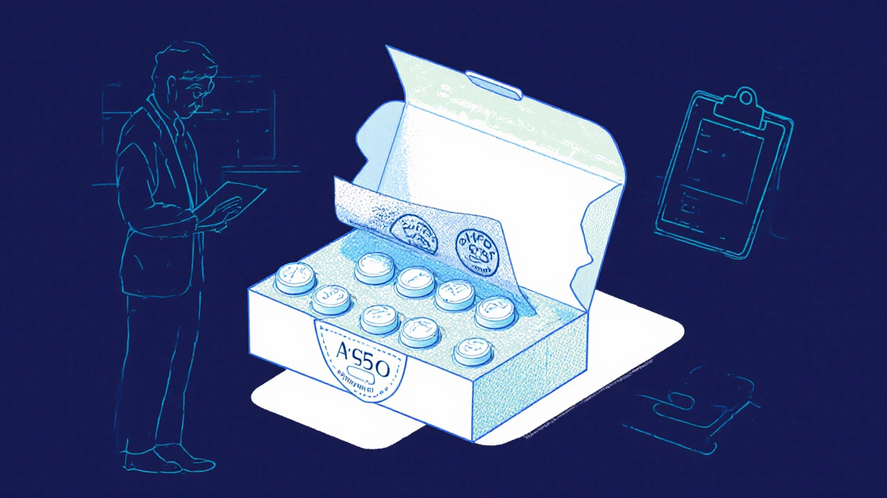 Opened Atenolol box showing seal, tamper‑evident wrap, and tablets with imprint.