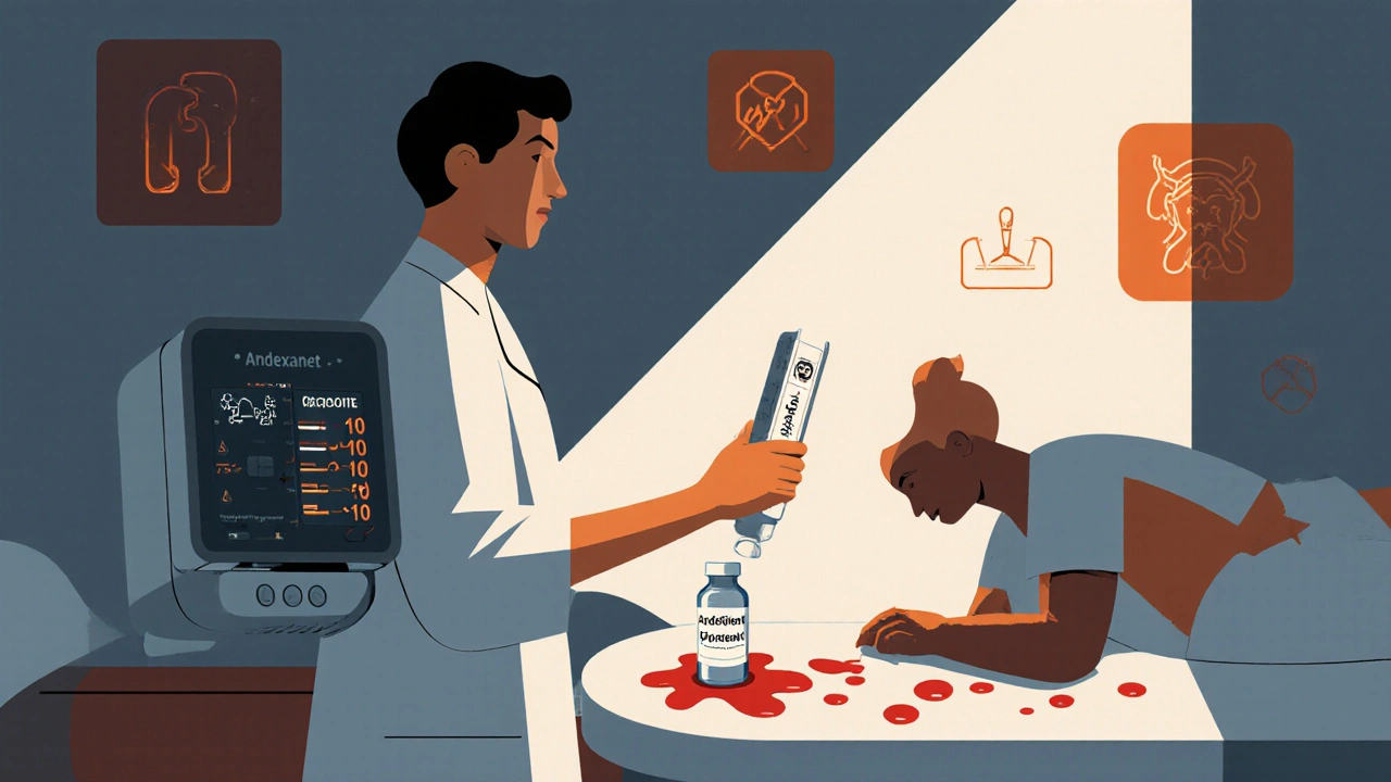 Doctor using portable device to test blood coagulation in ER, reversal agent vial visible