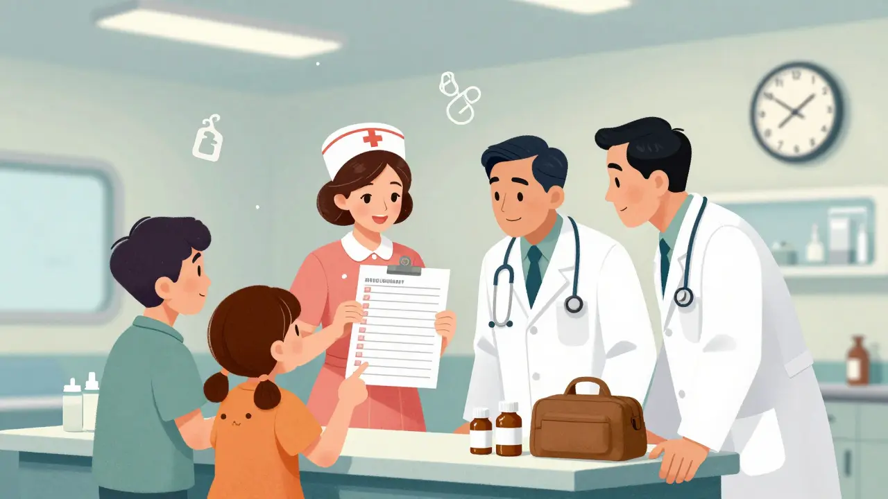 Emergency room staff using a medication list to safely treat an elderly patient.