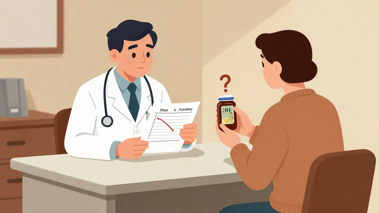 Doctor and patient discussing ginseng use during a clinic visit