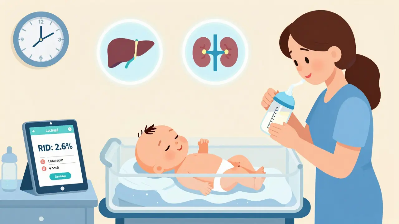 Mother pumping milk for preemie baby, LactMed app showing low drug transfer.