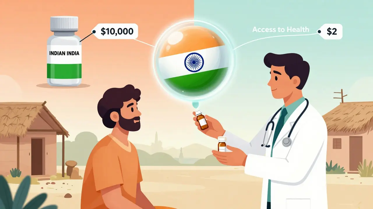Patient receiving affordable generic medicine with price comparison visual