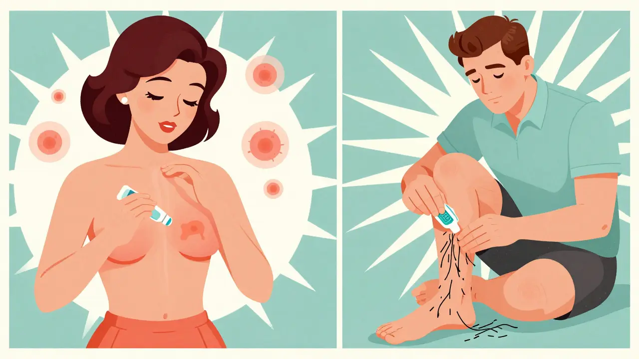 Split-screen comparison of antifungal treatments for athlete’s foot and yeast infection