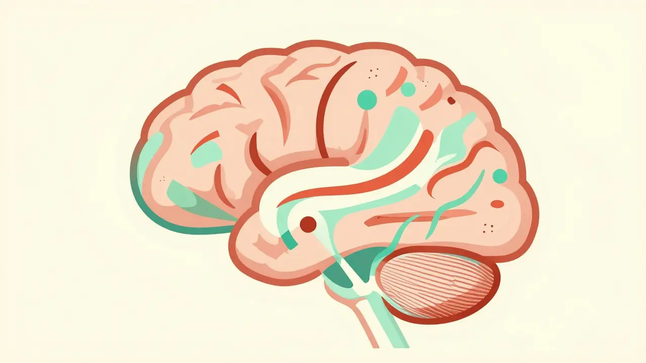Abstract mid-century modern illustration of brain activity and nerve signals
