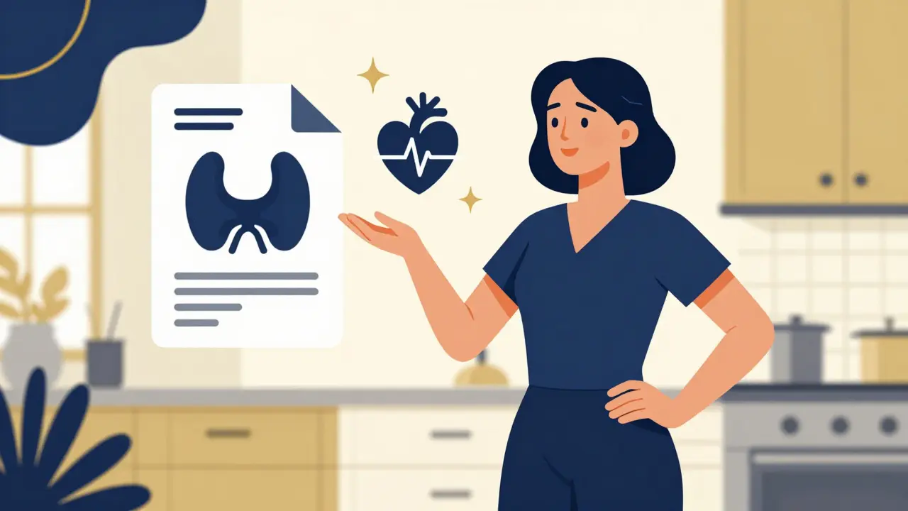 Healthy woman in a bright mid-century modern kitchen representing recovery